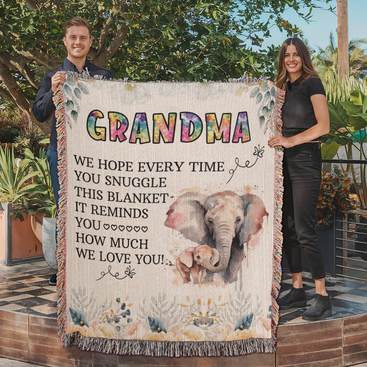 To My Grandma - Elephant Woven Blanket